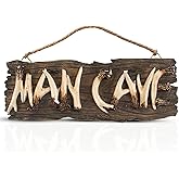 Man Cave Hanging Wall Sign - Rustic Wooden Wall Plaque Decor for Mancave, Cool Novelty Gift for Men