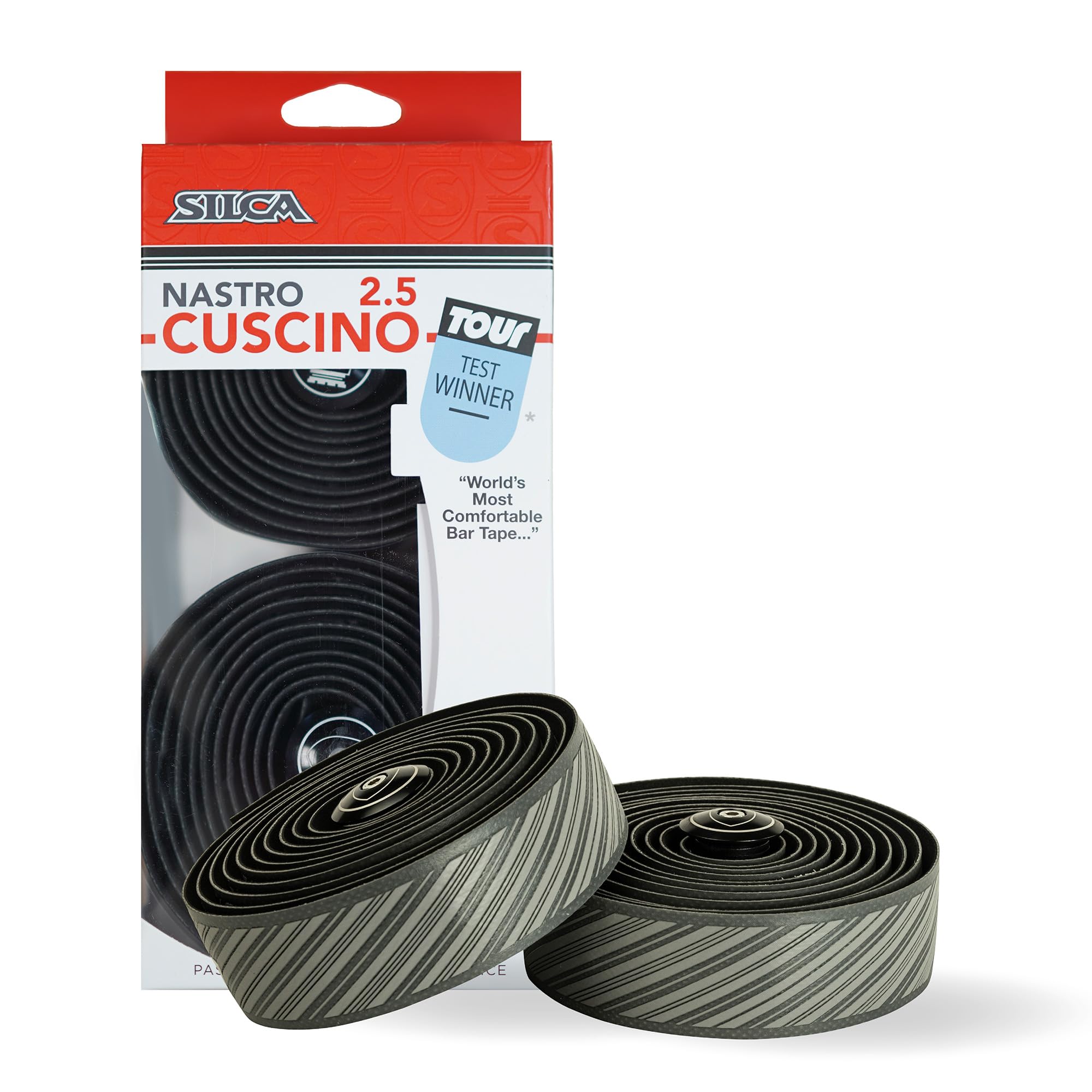 SILCA Nastro Cuscino Bike Handlebar Tape, Grey 2.5mm – Extra Thick Bike Bar Tape, Comes with Aluminum End Plugs & Installation Kit – Durable, Comfortable, and Vibration-Damping