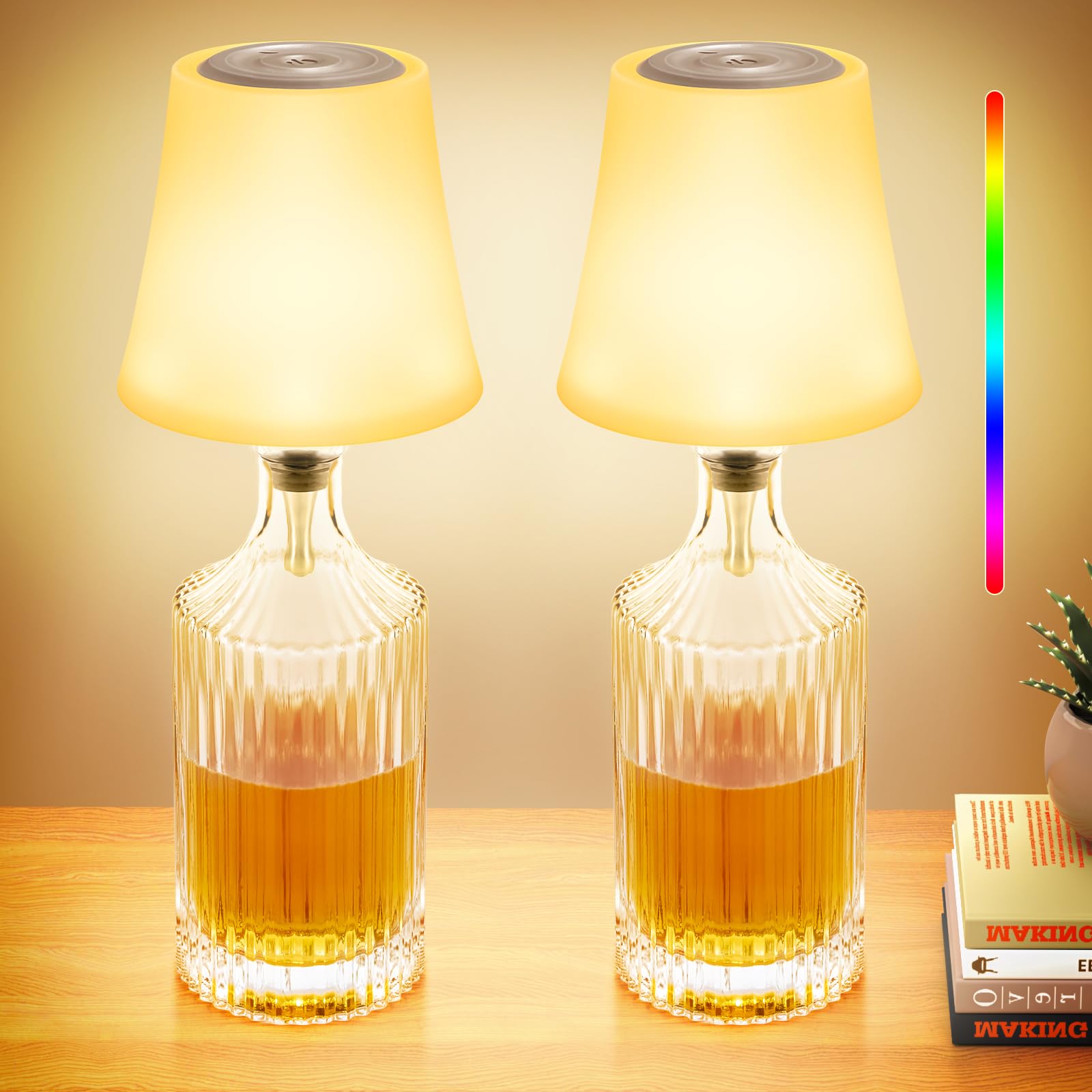 LED Akku Flaschenlampe 2 Stück, IP54 Flaschenlampe Aufsatz LED, 7 Modi Stufenlos Dimmbare Licht, 5200mAh Dimmbar Flaschenlicht, Touch Control Tischlampe Kabellos für Restaurants Schlafzimmer (Weiß)