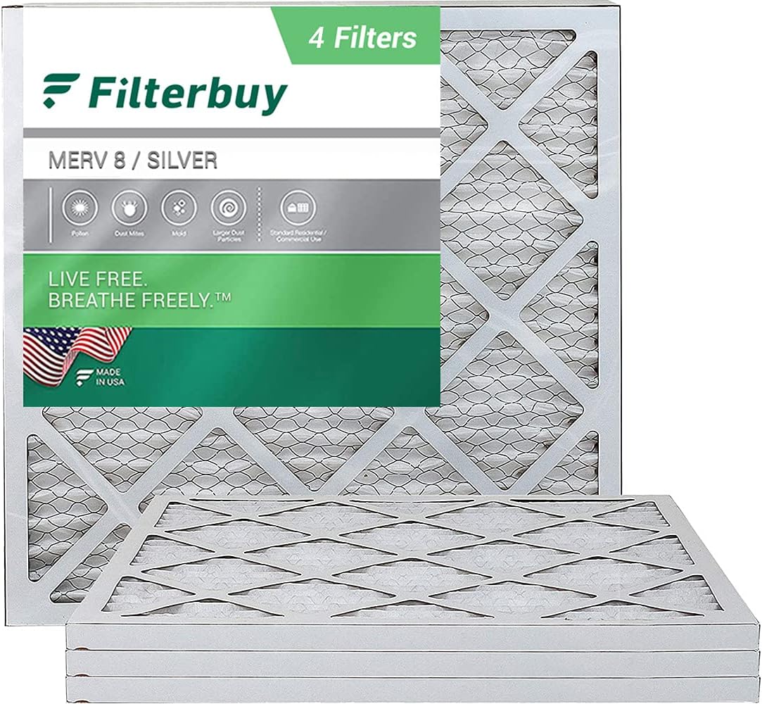 FilterBuy 20x20x1 Air Filter MERV 8, Pleated HVAC AC Furnace Filters (4-Pack, Silver): Replacement Furnace Filters: Home Improvement