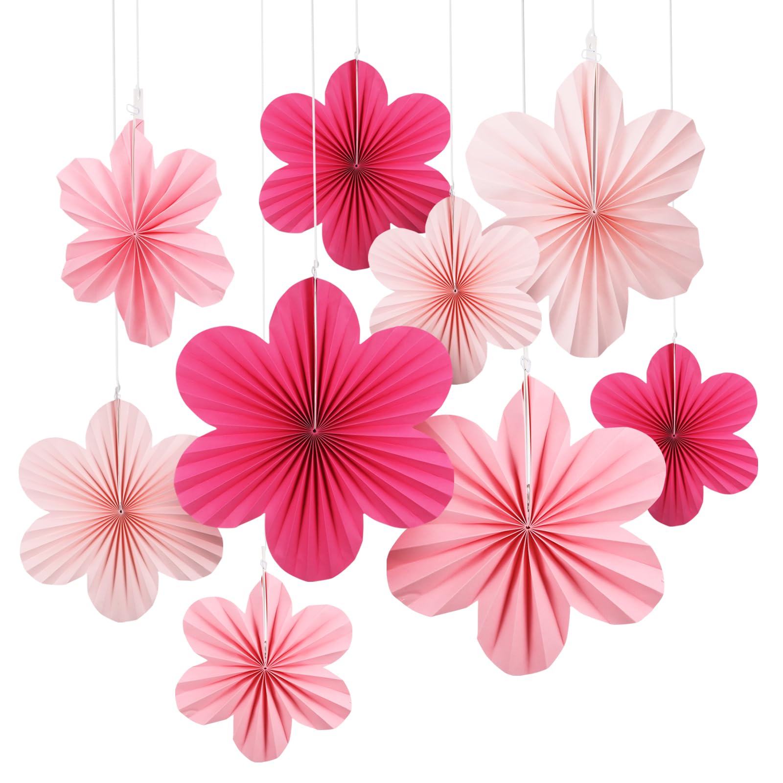 Paper Decorations 9PCS Fans Floral Backdrop Decor Hanging Wall Flower Pom Poms for Weddings Birthdays Baby Shower Spring Tea Party Spring Decorations