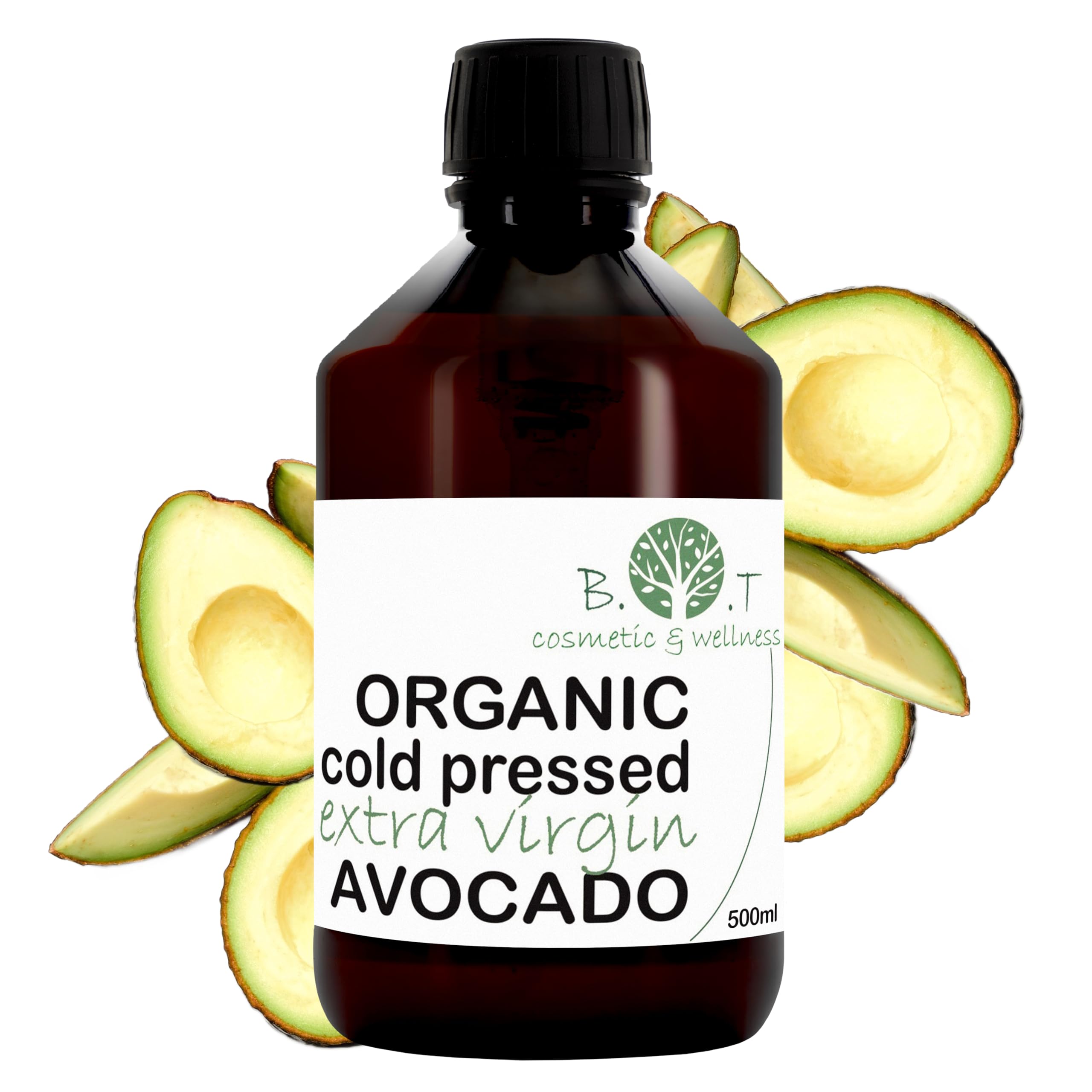 B.O.T cosmetic & wellness - Organic Avocado Oil, Cold Pressed & Vitamin Rich, For Face, Body, Hair, Nails & Baby Skin, Quick Absorption & Revitalizing, Green, 500 ml (Pack of 1)