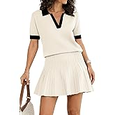 ETCYY NEW Two Piece Sets for Women Summer Knit Top Pleated Mini Skirts Dressy Preppy Sweater Sets