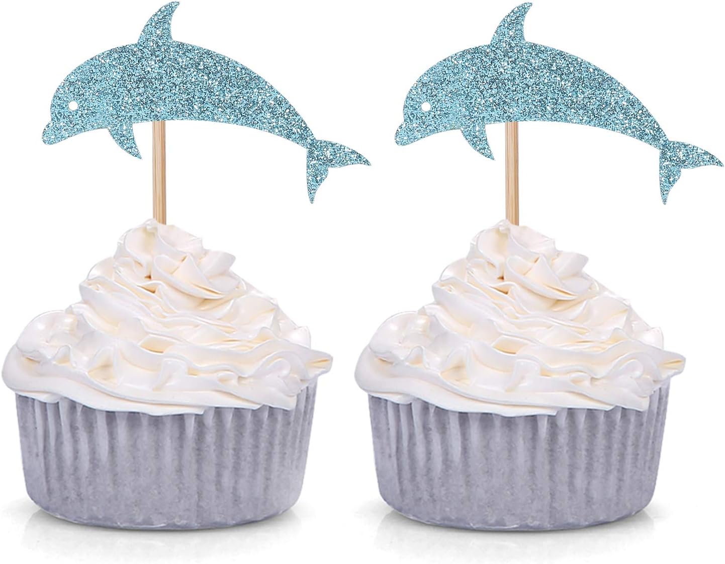 Amazon Com 24 Blue Glitter Dolphin Cupcake Toppers Baby Shower