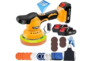OFEACE Cordless Car Buffer Polisher Kit with 2x21V Batteries, 6 Inch Car Polisher with 8 Variable Speed 2800-5500RPM & 21 PCS Attachments, Orbital Polisher for Car Detailing, Waxing, Sanding,Scratch Removing