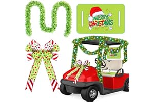 Lunmon 5-23 Pcs Christmas Golf Cart Decoration Kit Lime Green Red Xmas Parade Supplies Candy Cane Elf Santa Car Tinsel Garland Decor for Winter Holiday Party Tree Decoration