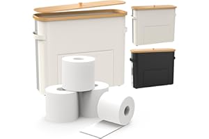 Thalomely Toilet Paper Storage Basket, Waterproof Toilet Paper Basket with Bamboo Lid and Handle, Collapsible Storage Organizer with Footbase for Bathroom, Toilet Paper Holder with Storage, Beige