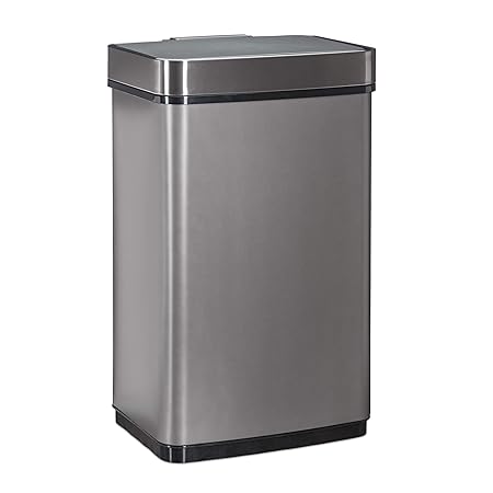 Relaxdays Sensor Mülleimer 60l, Abfalleimer, Küchenmülleimer aus Edelstahl, mit Bewegungssensor, batteriebetrieben, grau