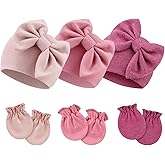 Newborn Baby Hats and Mittens Set Infant Bow Beanie Cap Toddler Gloves Newborn Hospital Hats for Baby Boy Girl Kid 0-6 Months