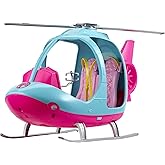 Barbie Helicopter with Spinning Rotors, Pink and Blue 2-Seater Design with Seatbelts and Pilot "Controls"