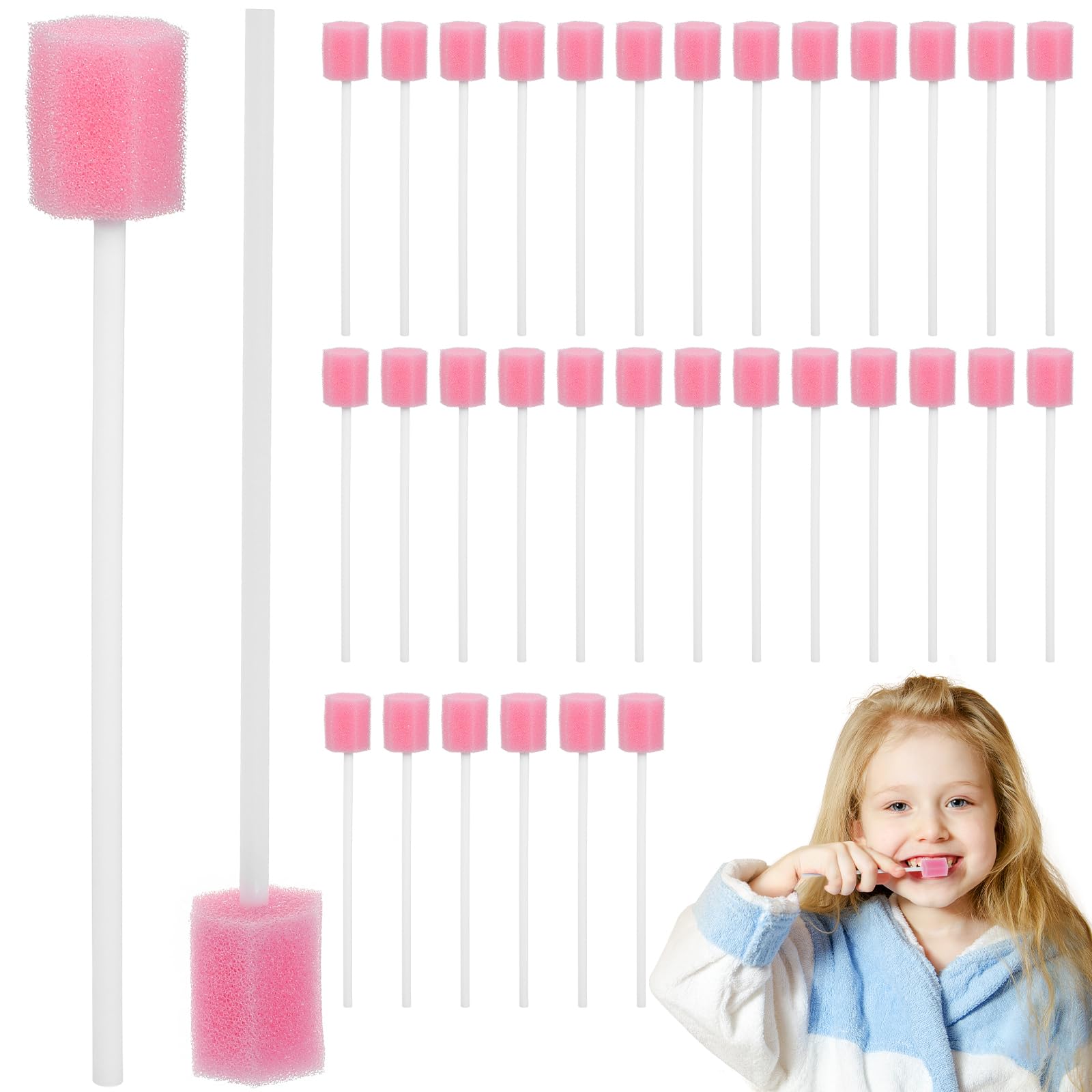 Rosenice 100Pcs Disposable Mouth Swabs for Oral Care, Dental Mouth Swabs Sponge on a Stick, Swab for End of Life Care, Teeth Cleaning Tools for Oral Care and Sensitive Gums (Pink)