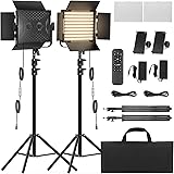 RGB Photography Video Lighting Kit, 2 Pack 50W Bi-Color Energy-Saving LED Video Studio Lights with 2300k~8500k Dimmable CRI 9