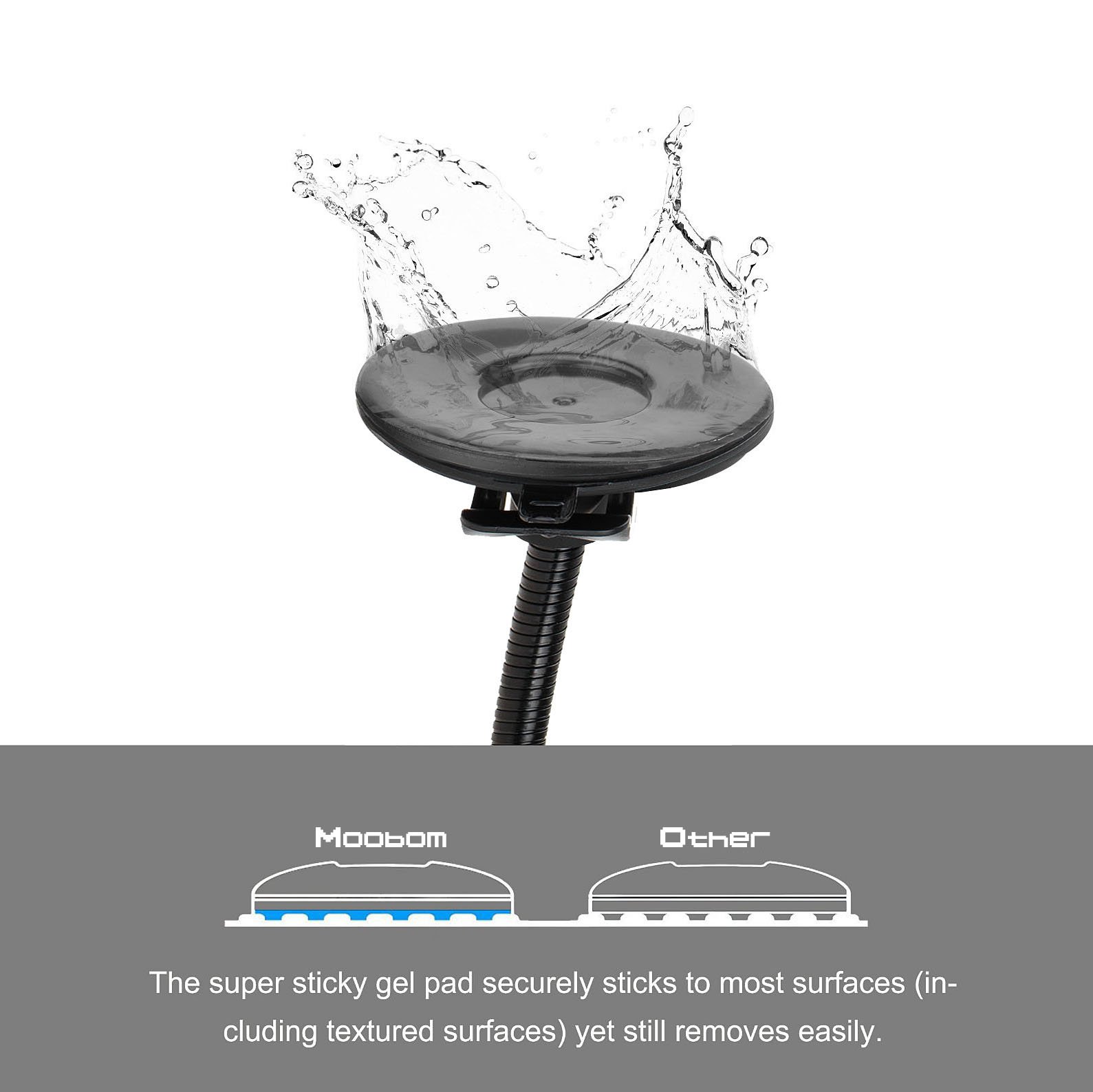 Moobom Car Mount Long Arm Suckers Handsfree Holder With 360 Degree Rotation Suction Cup Cradle on Universal Windowsheild Dashboard for iPhone Samsung Various Smartphones