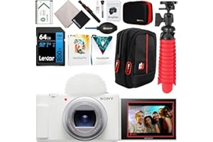 Sony ZV-1 II Vlog Camera with 4K Video & 20.1MP for Content Creators and Vloggers White ZV-1M2/W Bundle with Deco Gear Case + 64GB Memory Card + Grip/Tripod 2 in 1 + Software + Accessories Kit