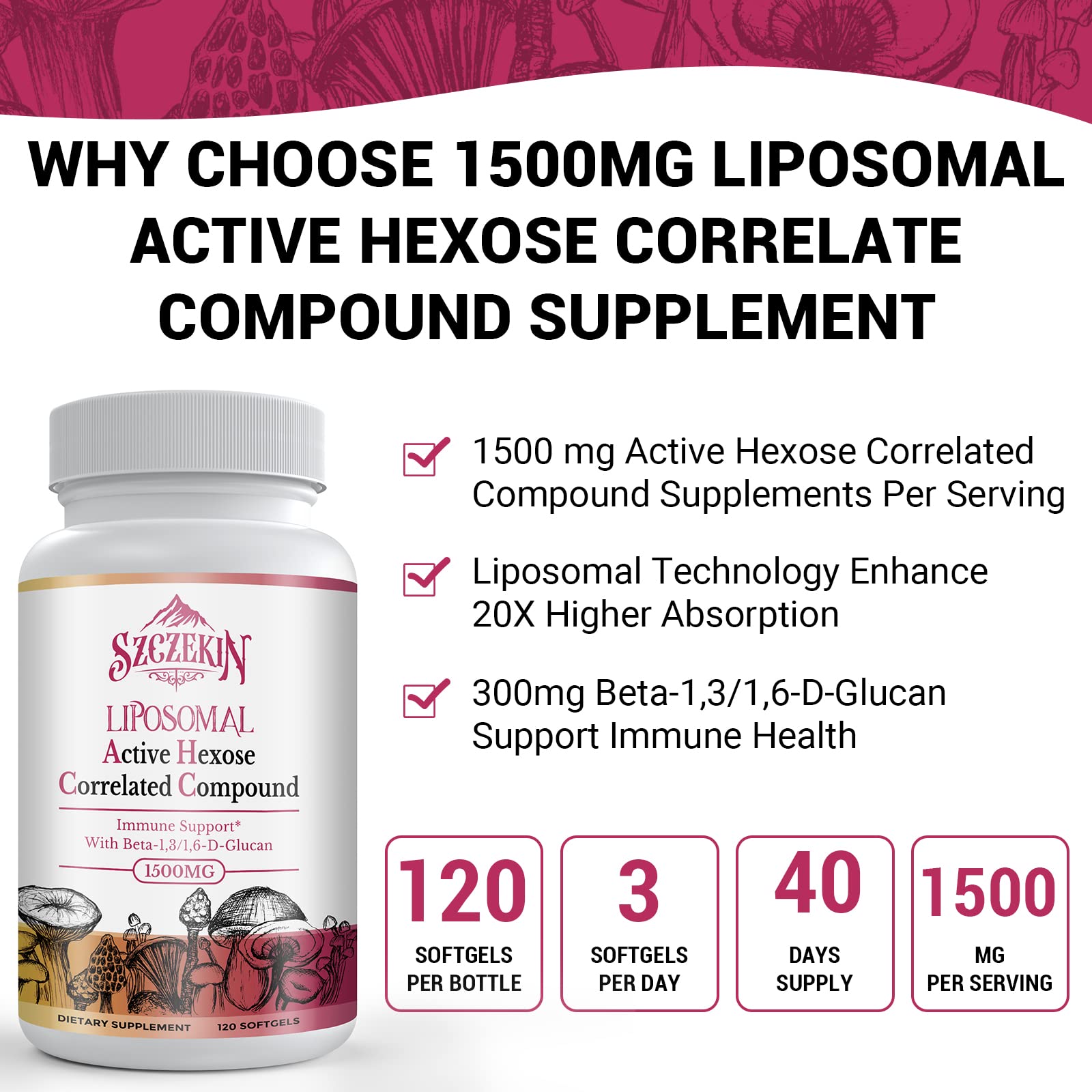 1500mg Liposomal Active Hexose Correlated Supplement,1200 Soft Gels Beta-Glucans with Natural Mushroom Extract, Immune System, Liver Function, Maintain T-Cell & Killer Cell Activity