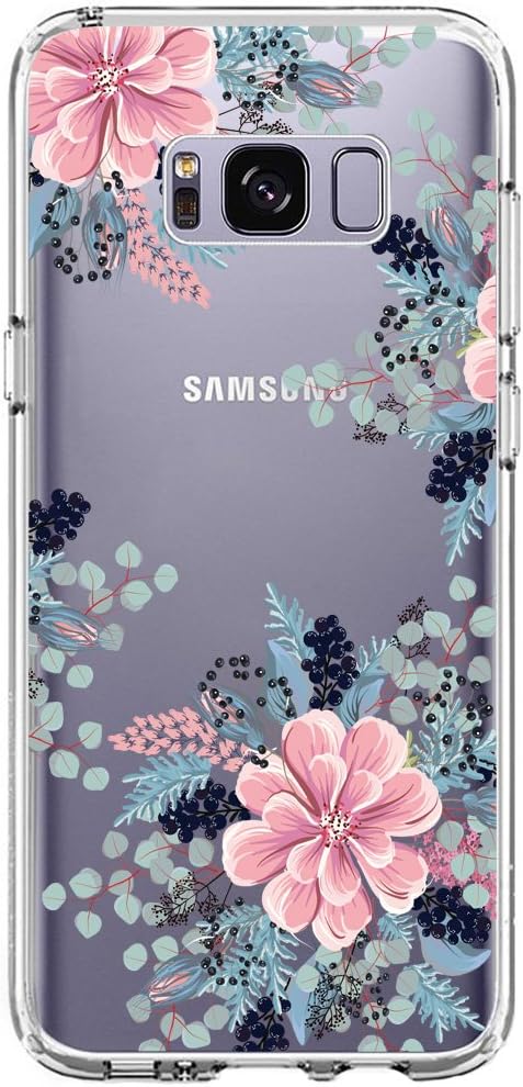 RXKEJI Samsung Galaxy S8 Case with Flowers, Girl Floral Pattern Clear Slim Soft Flexible TPU Back Cover for Samsung Galaxy S8 -Begonia Flower