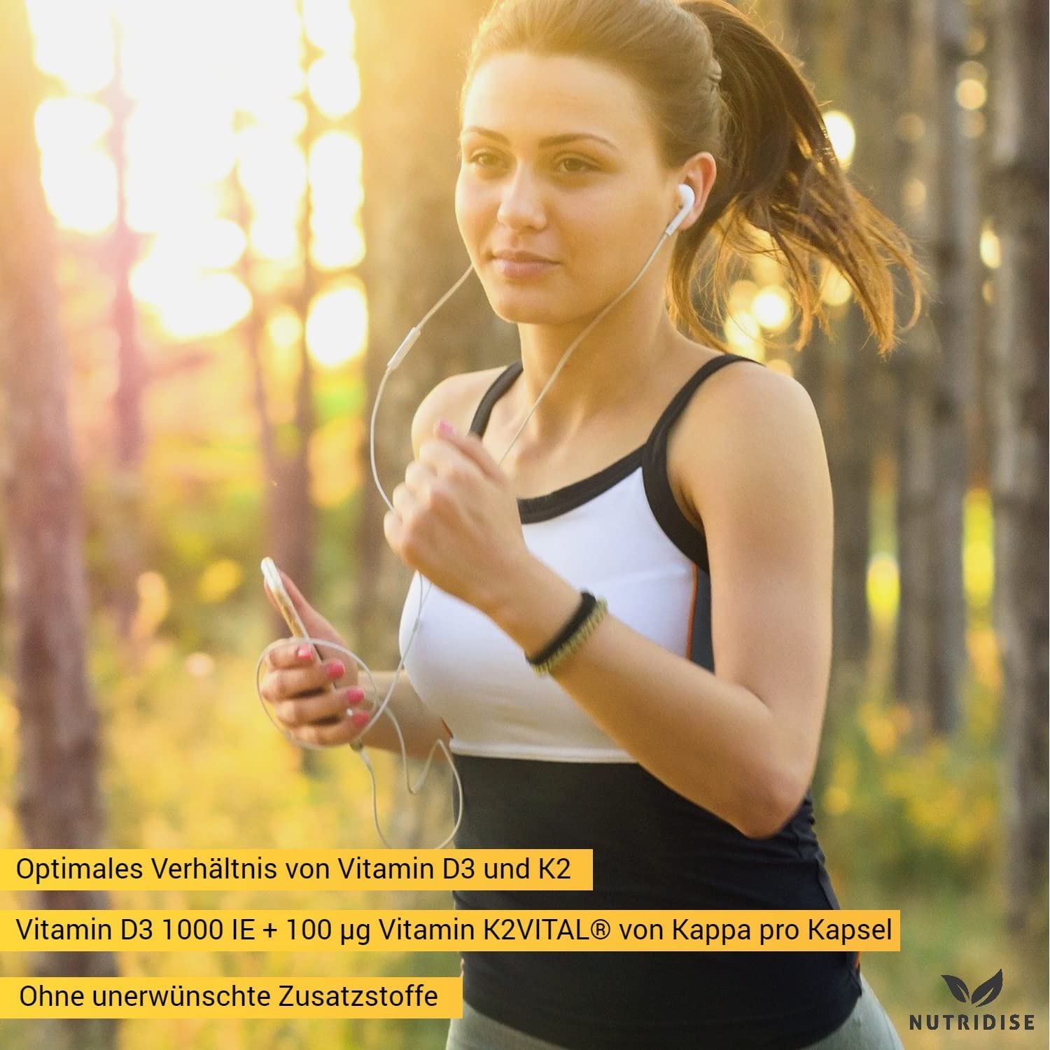 Nutridise Vitamin D3 + K2 Kapseln – 1000 IE D3 + 100 µg K2VITAL MK7 99,99% Trans-Form – optimales D3 / K2 Verhältnis - hochdosiert, laborgeprüft - 180 Kapseln 7