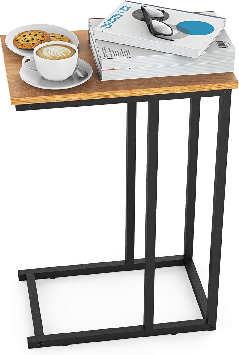 End Table, Durable Side Table C-Shaped Modern Sofa Table Wood Table Coffee Table Snack Table for Sofa, Couch, Bed in Living Room, Bedroom and Other Small Place, Walnut: Kitchen & Dining