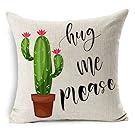 Colorxy Decorative Throw Pillow Covers Please Hug Me Cactus Funny Quote Cotton Linen Cushion Covers Home Decor Gift 18 x 18 inch