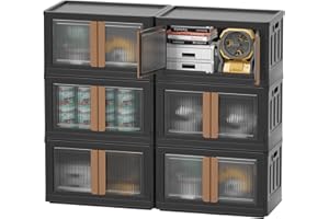 HAIXIN Plastic Storage Bins for Pantry 6 Pack - 100Qt Black Heavy Duty Storage Shelving Unit, Multifunctional Garage Storage Closet with Wheels, Easy to Assemble for Dorm, Bathroom, Bedroom, Basement