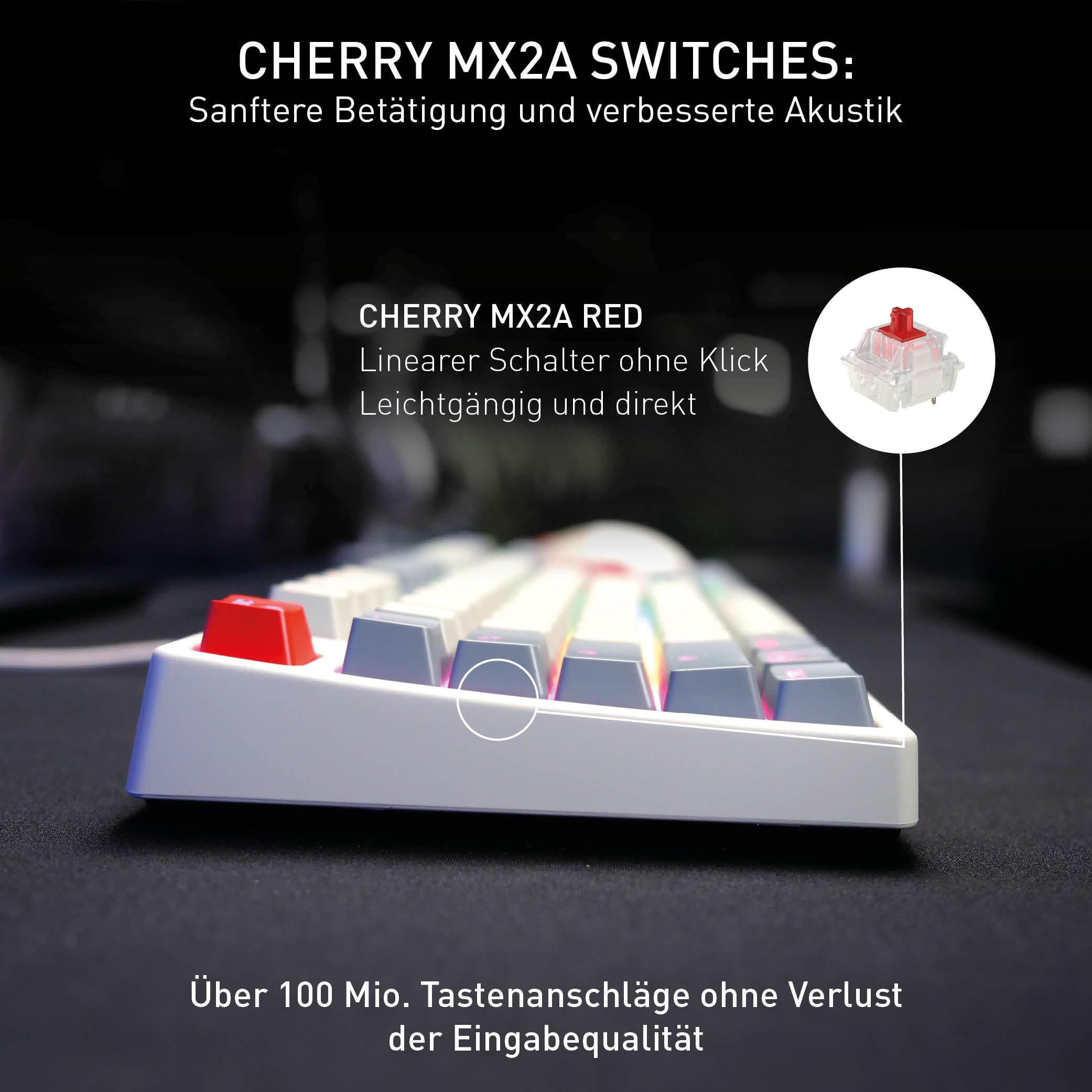 CHERRY XTRFY K4V2 TKL, Kabelgebundene Gaming-Tastatur ohne Nummernblock, Deutsches Layout (QWERTZ), RGB-Beleuchtung, Mechanische MX2A RED Switches, Retro 3