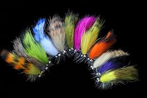 Tigofly 12 pcs Colors Weighted Head Zonker Streamers Salmon Trout Fly Fishing Flies Lures 2.5inch Fly Set-Size #6