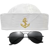 IFJJ Navy Captain Hat for Women Men, Sailor Costume Party, Halloween, Cosplay Prop Accessory, One Size Fits Most Adults, Hand Wash Only, Navy (wihte)