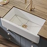 KRAUS KFR1-33GWH Turino Reversible 33-inch Fireclay Farmhouse Flat Apron Front Single Bowl Kitchen Sink with Bottom Grid in G
