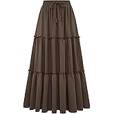 Arolina Women's Summer Maxi Skirt Trendy High Waist Pleated Ruffle Long Skirts Flowy Beach Boho Skirt Dress with Pockets