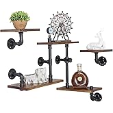 BIXIRAO Industrial Rustic Modern Wood Ladder Pipe Wall Mounted Floating Shelves - Set of 3 Bookshelf,DIY Storage Shelving,Hung Bracket,Bookcase (Set of 3 Ladder Shelves)