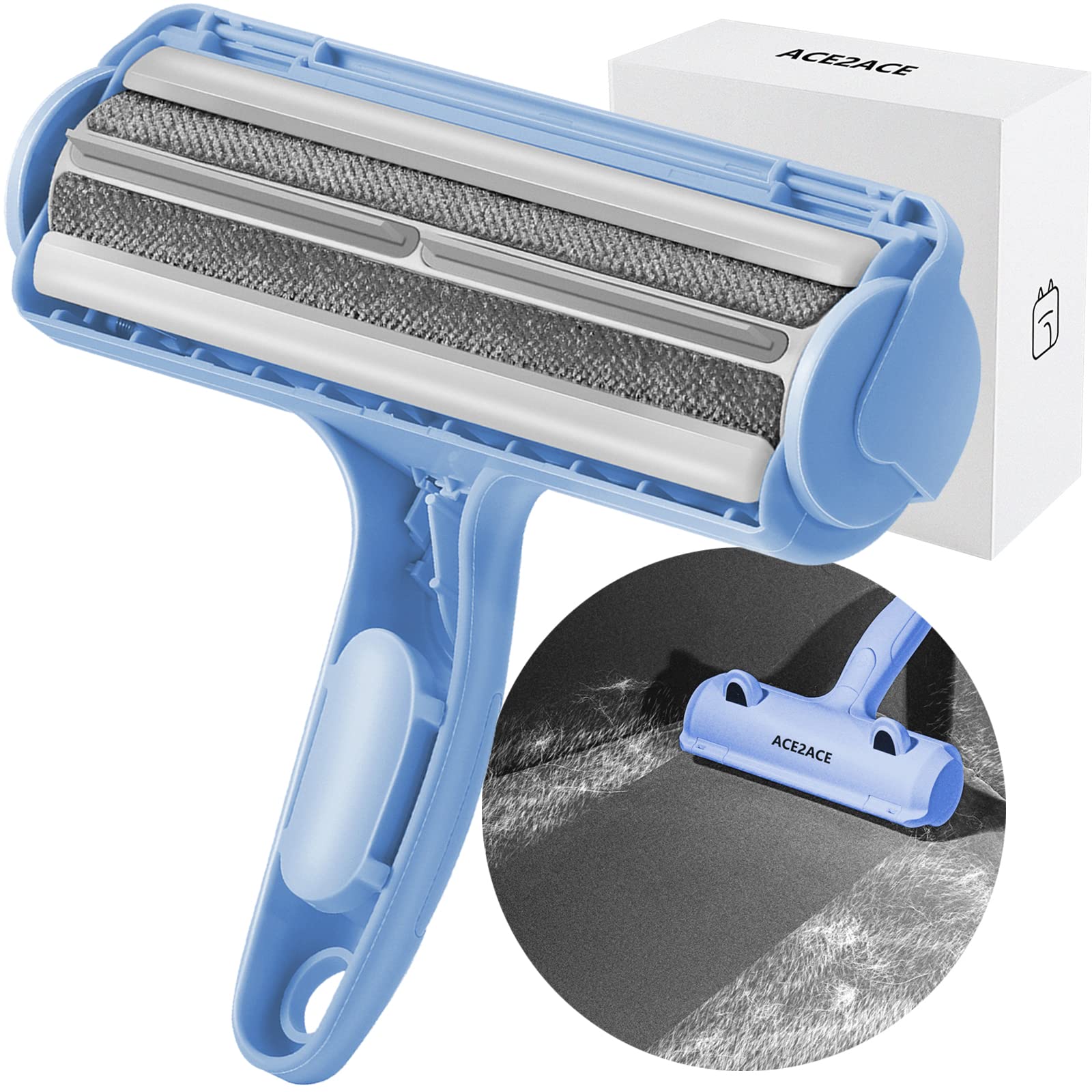 ACE2ACE Pet Hair Remover, Reusable Lint Roller Furniture Remover, Animal Hair Removal Brush for Dogs and Cats, Easy to Clean Pet Fur from Sofa, Carpet, Furniture, Bedding, blue
