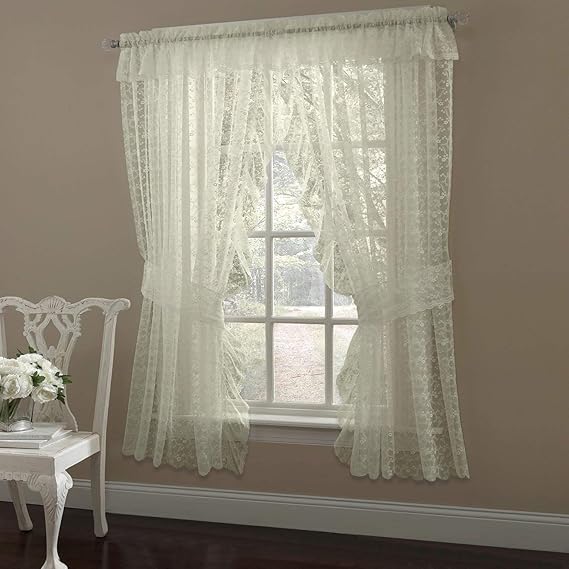 MISC 5 Piece Ivory Priscilla Curtains, Sheer Ruffle Curtain