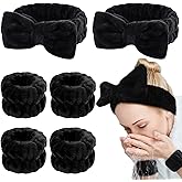 WHAVEL 6PCS Spa Headband and Wristbands Set, Face Wash Headband Wrist Bands for Washing Face Makeup Skincare Hair Band Skin C