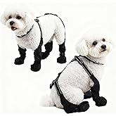 BECROWM Waterproof Dog Boots for Small/Medium Dogs -Dog Paw Protectors Dog Suspender Boots Anti-Slip Pet Shoes for Outdoor Walking, Reflective Stay-On,Dirt-Proof Comfortable Booties (Black, Small)