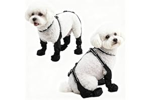BECROWM Waterproof Dog Boots for Small/Medium Dogs -Dog Paw Protectors Dog Suspender Boots Anti-Slip Pet Shoes for Outdoor Walking, Reflective Stay-On,Dirt-Proof Comfortable Booties (Black, Small)