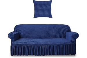 Neween Loveseat Sofa Slipcover Washable 1-Piece Sofa Cover with Skirt, Universal Stretchy Furniture Protector Couch Cover with 1 x Pillowcase Country Style for Kids, Pets (Medium, Navy Blue)