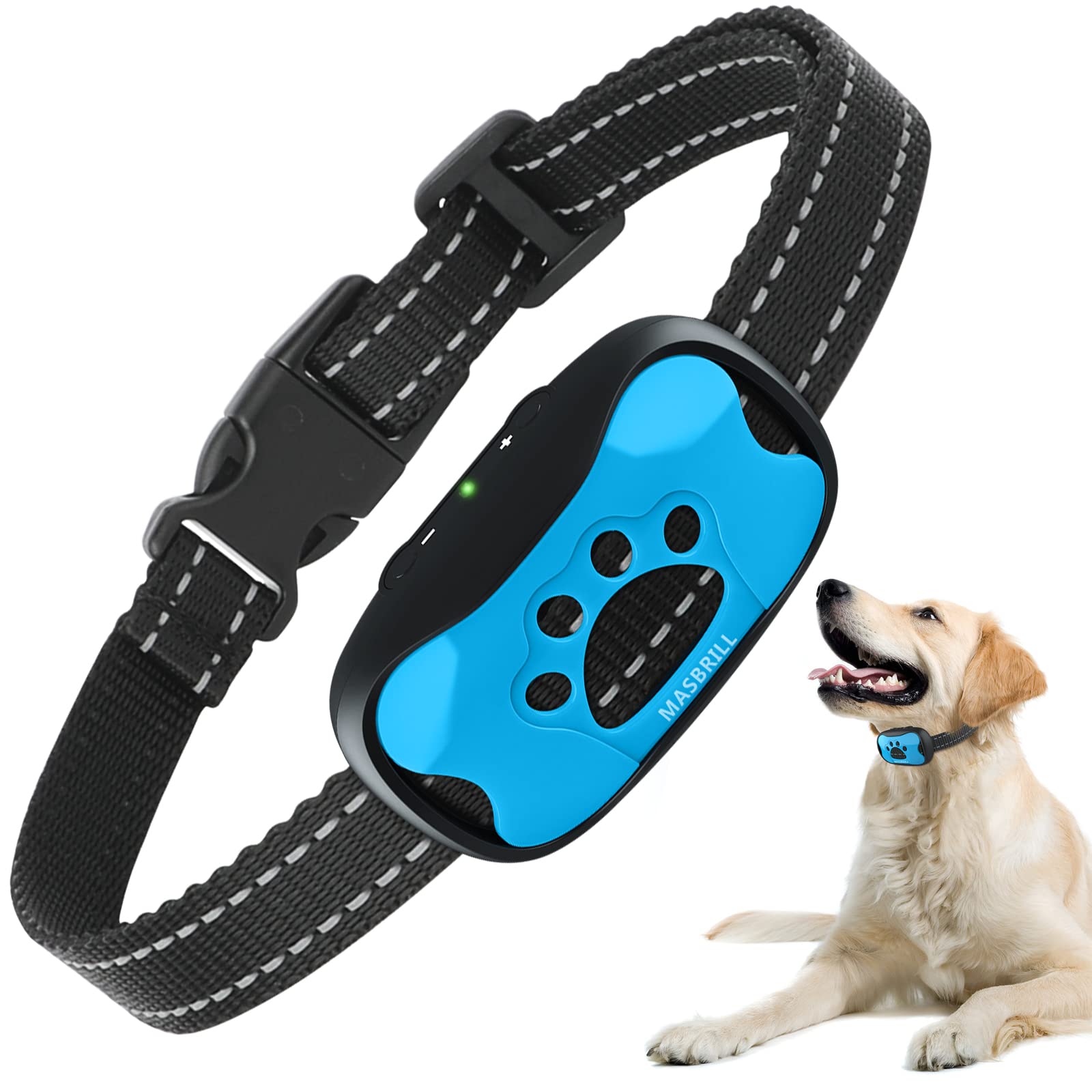 MASBRILL Anti Bark Collar for Dogs, Bark Collar Humane Vibration Beep for Small Medium Large Dog, Stop Dog Barking Deterrent Device with 7 Adjustable Sensitivity Levels No Bark Collar
