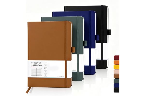 PAGELYST Lined Journal Notebook 200 Numbered Pages, 4 Pack, A5 Medium | 5.7'' x 8.3'' Leather Journal for Women Men, 100 GSM