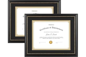 Golden State Art, 8.5X11 Diploma Frame, Solid Wood Black with Gold Trim Certificate Frame, 8.5X11 Inch or 11X14 Diploma Without Mat, Real Glass Front with Black Over Gold Double Mat -2 Pack