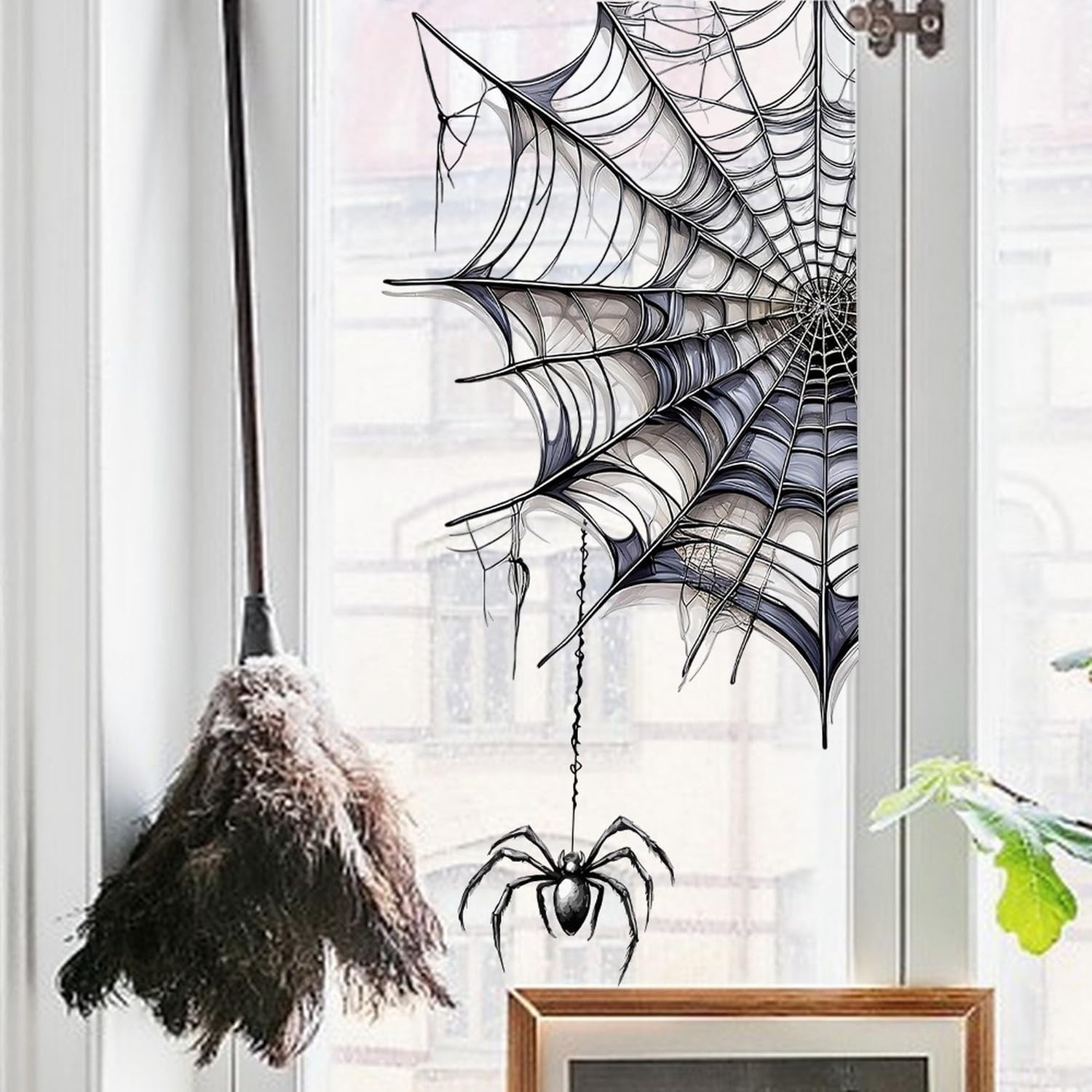 Photo 1 of 1 Sheet Halloween Spider Web Window Clings Stickers Double Sided Window Decals Party Decorations Black Spider Halloween Stickers for Glass Window Stickers for Home Shop Glass Supplies