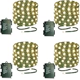 4 Pack - 16.5ft Battery Operated String Lights, 50 LED Twinkle Fairy String Lights Battery Powered with Timer for Indoor Outdoor Christmas Trees Wreath Decoration Party Bedroom - Warm White