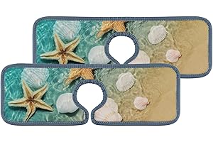 VANTASO Kitchen Bathroom Sink Faucet Mat Beach Shell Splash Guard Water Tap Countertop Sink 2 Pack Absorbent Cleaning Cloth Pads Mat Protector RV Water Stains Proof