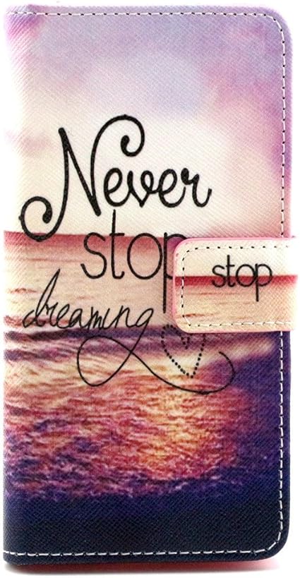 Sera Del Tramonto Mare Cielo Traduzione Inglese Never Stop Dreaming Design A Portafoglio In Pelle Pu Da Tifoso Custodia Flip Cover Per Lg 2 Escape H440 H442 Lg Lte C70 Lg Spirit Amazon It Elettronica