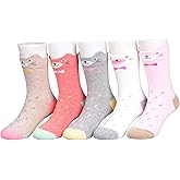 T.H.L.S Girls Socks 5 Pairs Kids Cotton Winter Thicker Animals Cat Bear Toddler Crew Socks Age 0-15 Year