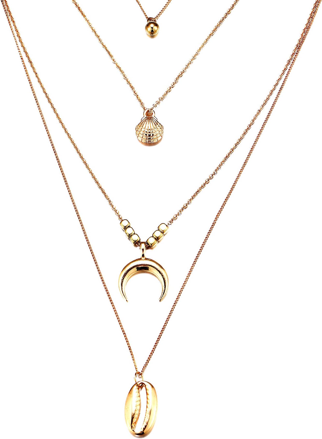 Wisslotus Layered Chain Choker Necklace Heart Rhinestone Crystal Quartz Pendant Women Boho Multilayer Jewelry