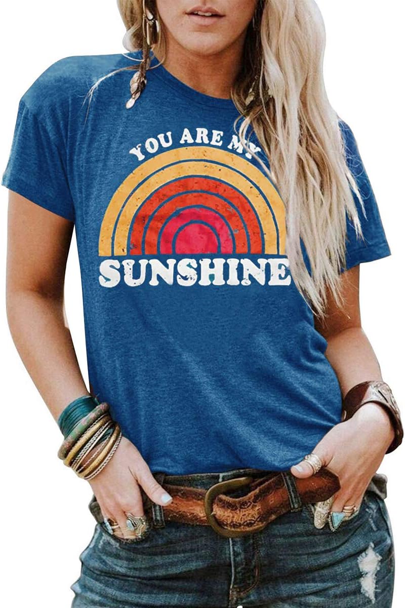 KaislandyWomens You are My Sunshine T Shirt Short Sleeve Printed Graphic Tees Casual Summer O Neck Tops Shirts