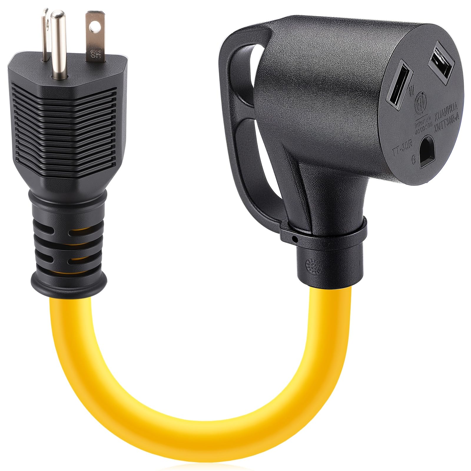 Photo 1 of Kanayu 20 Amp to 30 Amp RV Generator Adapter Cord Compatible with NEMA 5-20P to TT-30R 20 Amp 3 Prong Generator to 30 Amp 3 Prong RV Power Adapter with Handle, STW 12 AWG/3C, 12 Inch ETL Listed