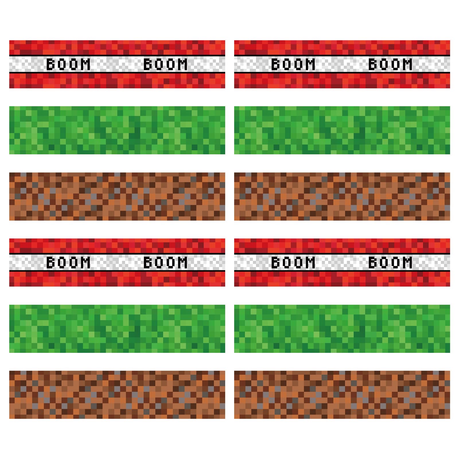 Csoisoy 12pcs Pixel Party Edible Cake Border Strips, 28x6.2cm/11x2.44in Game Themed Cake Border Decoration Pixel Theme Edible Rice Paper Strips for Birthday Parties (3 Styles)