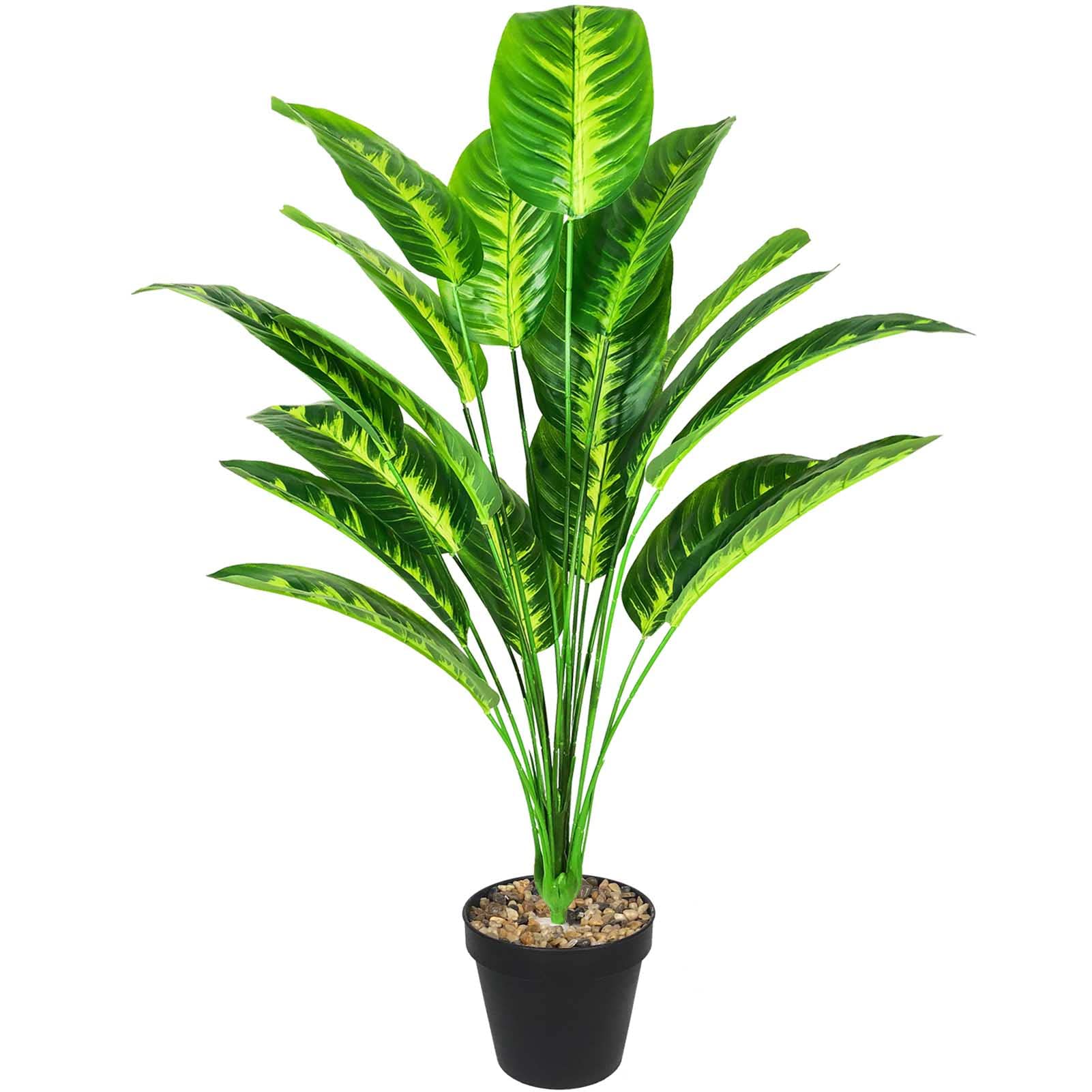 AIVORIUY Artificial Plants Fake Banana Tree with Green Leaves in Plastic Pot 80cm Faux Strelitzia Jungle Tropical Plants Greenery Decoration for Home Indoor Outdoor Office Garden (Yellow)