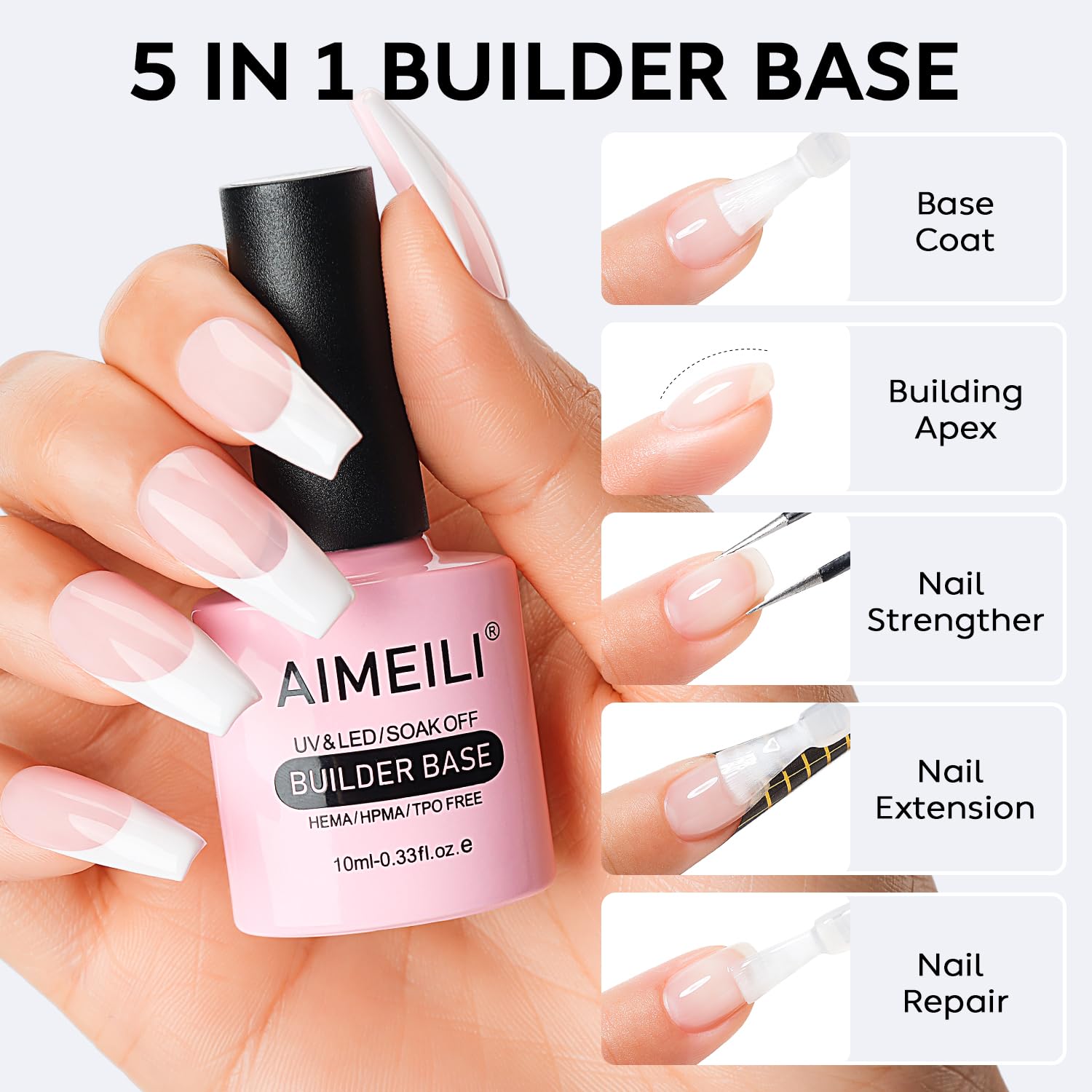 AIMEILI Clear Building Nail Gel Hema Free Builder Base for Nail Repair Nails Extension Nail Strengthen, No Need Slip Solution Quick Extension Gel - Image 3